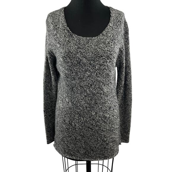 Neiman Marcus Gray Sweater Cashmere Scoop Neck Marled Knit Fleece Size Medium M - Picture 1 of 11
